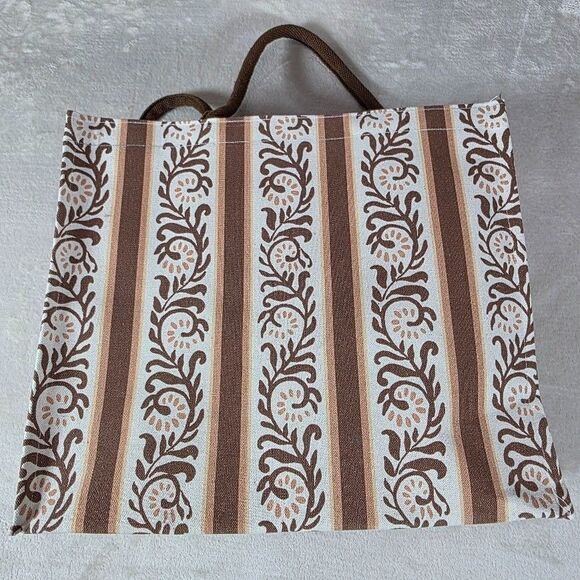 Unbranded Large Tote Shoulder Bag Brown Cream Laptop College Vacation Folds Flat - Picture 2 of 6